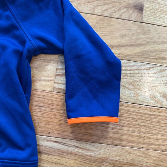 Under Armour Hoodie Boys 4 Navy Neon Orange Full Zip Long Sleeves Logo Pockets - Picture 6 of 9